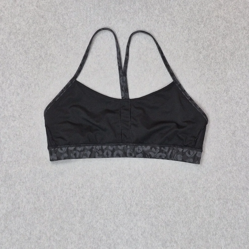 Lululemon Women Sports Bra 10 Black Flow Y Animal Print Wireless Racerback